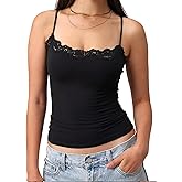 Women's Sexy Square Neck Lace Trim Cami Tank Tops Fitted Sleeveless Crop Spaghetti Strap Summer Y2k Tops