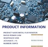 Innfeeltech 100Pcs 120 Ohm 1% Metal Film Resistors 1/4W Kit view 2