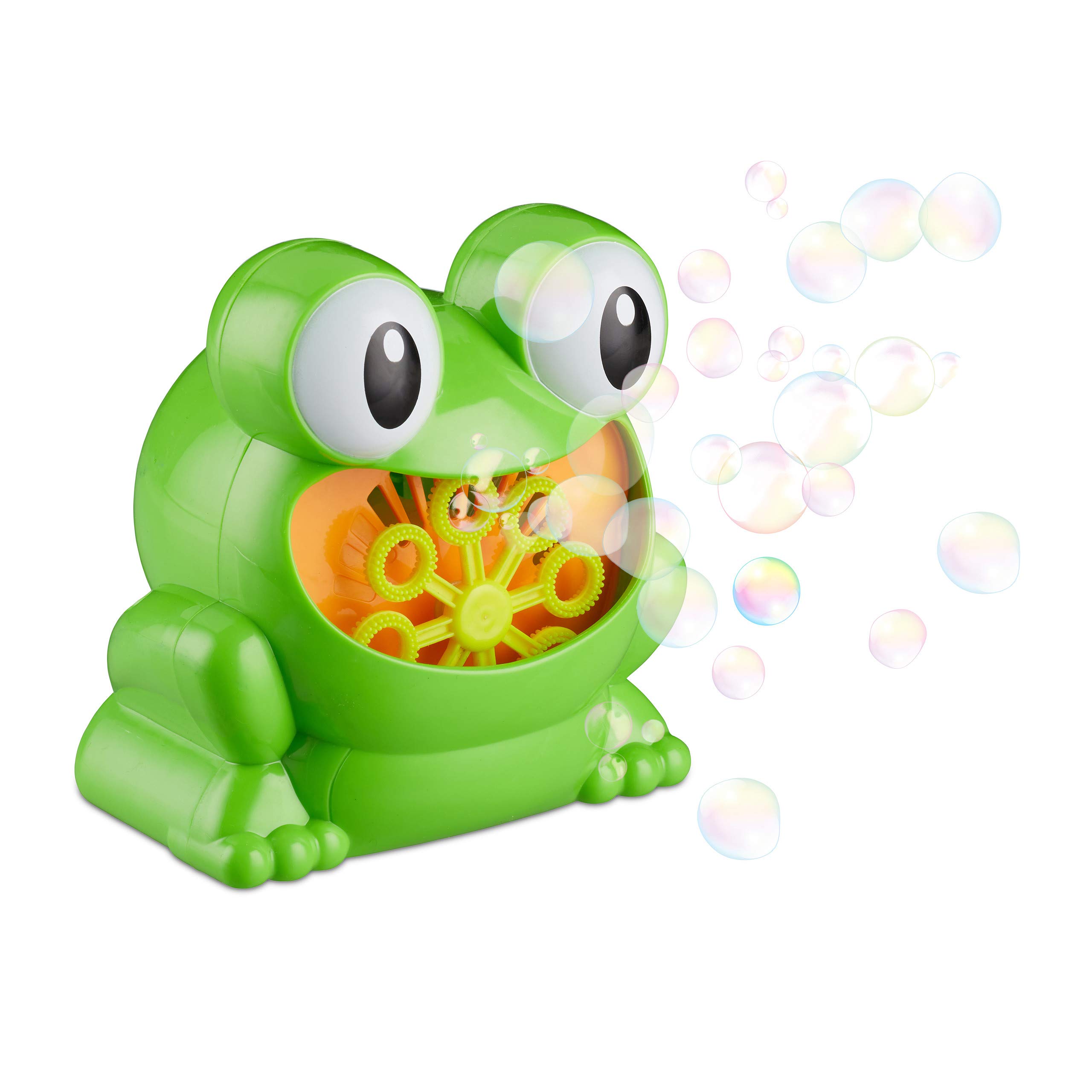 Relaxdays Soap Bubble Maker “Frog,” 13 cm Bubble Machine for Birthdays and Weddings, Mini Blower, Green