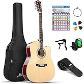 Moukey 4/4 Acoustic Guitar kits for Beginners, Adults, 41 Inch Guitarra Acustica with Chord Poster, Gig Bag, Tuner, Steel Str