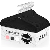 Black Velvet Hangers 40 Pack, Non Slip Felt Slim Hangers for Space Saving | 360&deg; Silver Hooks; Shoulder Notches; Heavy Duty for Coats, Suits, Dresses, Shirts, Jackets and Pants for Closet Organizer