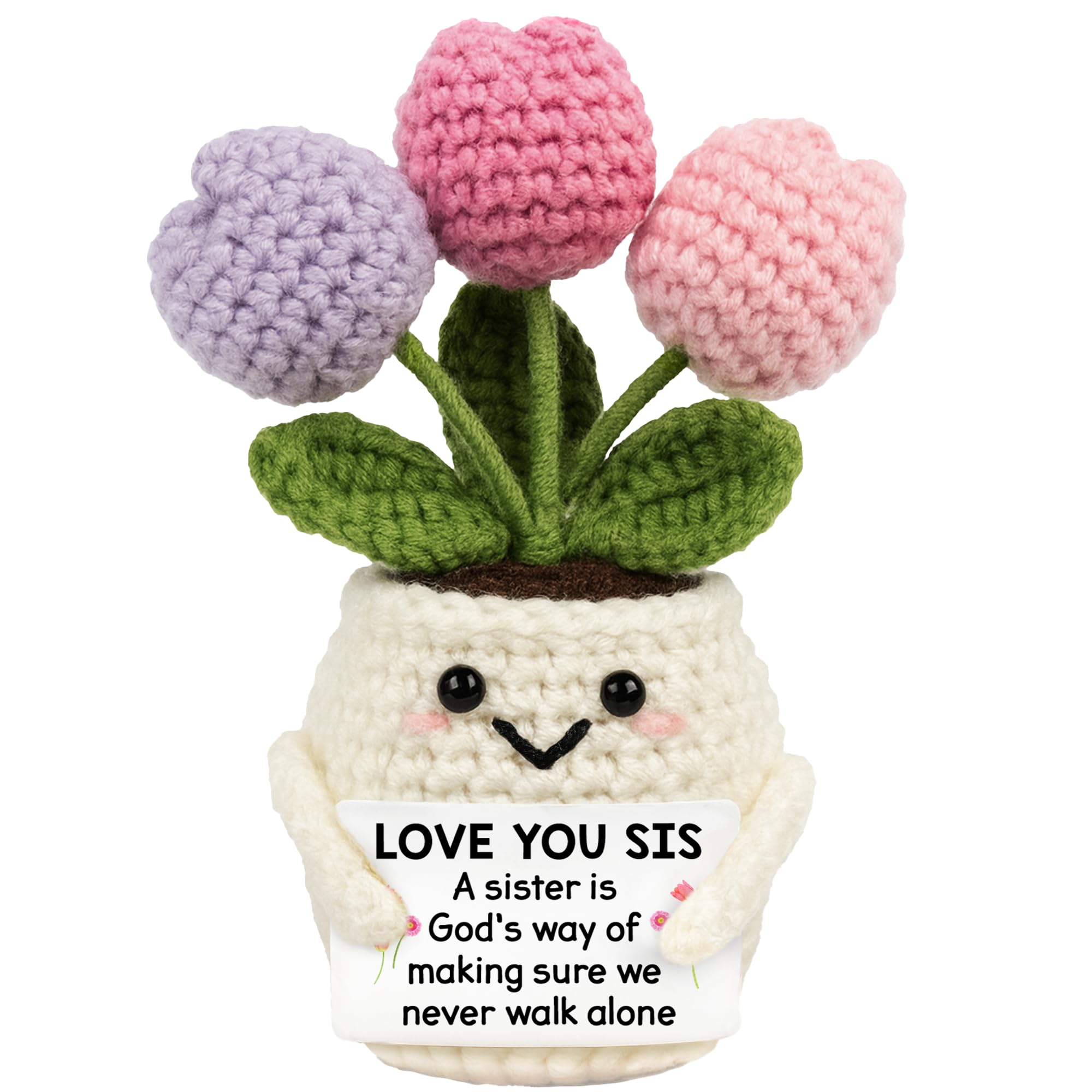 Lucagift Sister Gifts from Sisters - Funny Mothers Day, Birthday Gifts for Big Little Soul Sisters - 5.51'' x 4.13'' Knitted Inspirational Positive Tulip Flowers Sister Crochet Doll