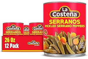 La Costeña Whole Serrano Pepper & Sliced Carrots - Spicy Green Chiles for Mexican Food, Pico de Gallo, Taco Seasoning, Salsa Verde & Guacamole - Hot Pickled Vegetables - 26 oz, 12 Pack Cans