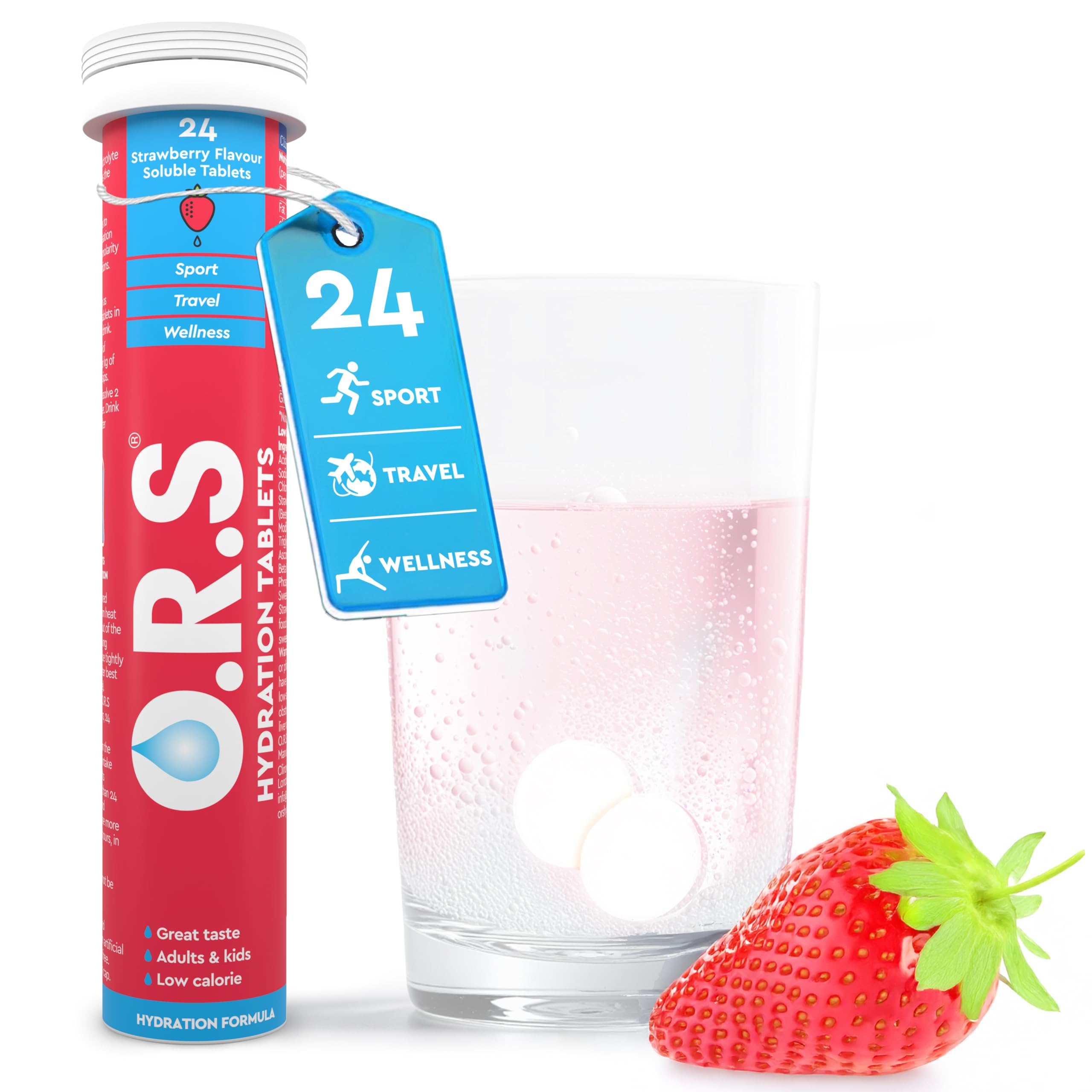 O.R.S Hydration Tablets - Strawberry, Pack of 1 | Electrolytes for Dehydration, Sports & Travel Recovery Drinks | Oral Rehydration Salts for Electrolyte Replacement | Vegan, Gluten-Free, Low Calorie โ image 1
