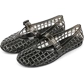 Etebella Jelly Mary Jane Ballet Flat Shoes Women Mesh Jellies Beach Sandals | Jelly Ballerina Flats, Hollow Out Summer Shoes, Adjustable Buckle Strap, Closed Round Toe, Clear, Daily Wear