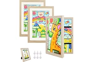Hipsignal 3 Pack Kids Art Frame, 8.5x11 Artwork Frames Changeable with Stand, Front Opening Picture Frame for Storage & Display Holds 150, for Children Art Projects, Drawings, School Crafts, Wood