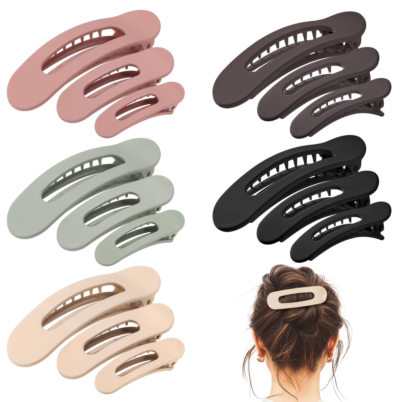 Photo 1 of 15 PCS Flat Claw Clips, 5 Colors Flat Hair Clips 3 Sizes Hair Claws for Women Girls Accessories Barrettes for thick Thin Hair