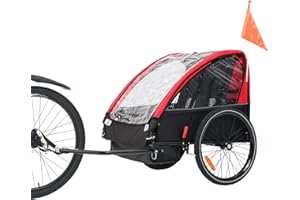 ANOUR Kids Bike Trailer, Suitable for 1 to 2 Kids, 12+ Months, Quick Attach to Bike, Foldable, with 5-Point Harness and Storage Bags