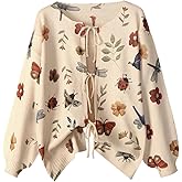 SOLY HUX Women's Plus Size Vintage Floral Print Lace Up Cardigan Sweater Long Sleeve Knitted Retro Outerwear