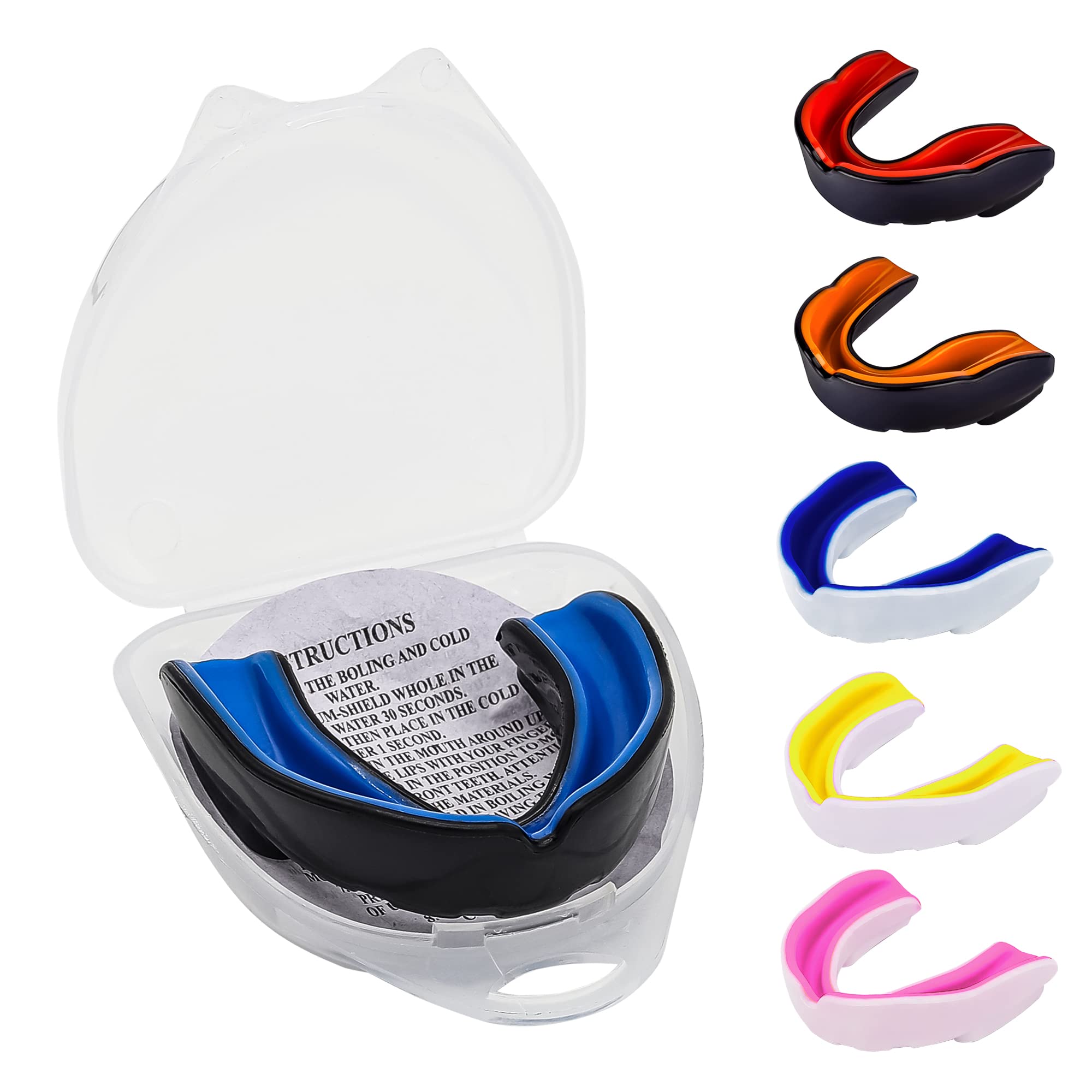 Mouth Guard Gum Shield – Professional Mouth Guard for Contact Sports, Rugby, Martial Arts, Karate, Rugby, MMA, Boxing, Hockey, Football Flexible for Youth & Adult (Black/Blue)