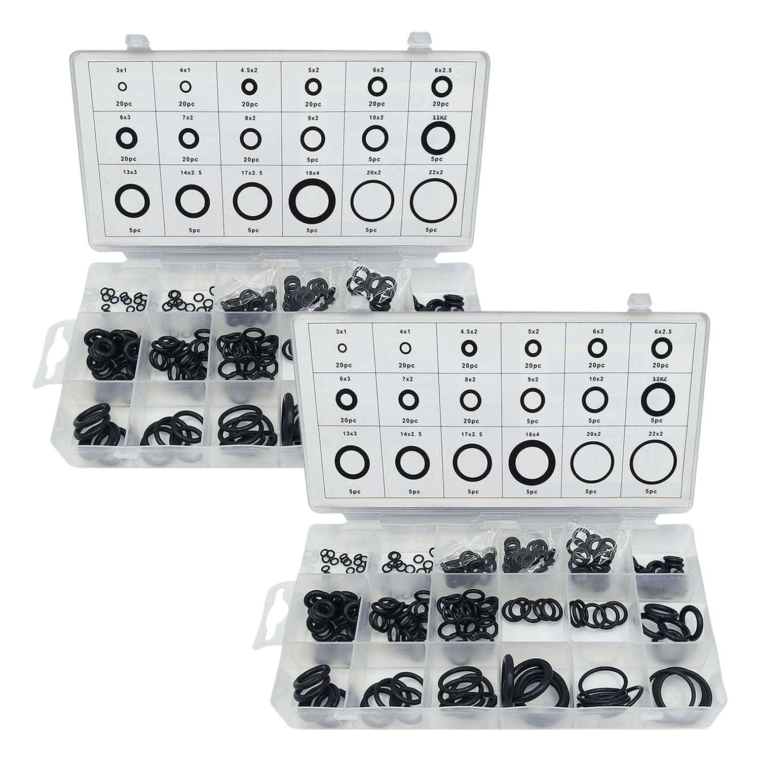 USHXVG 450 Black Rubber O-Rings, 18 Sizes, 2x Storage Boxes, Repair Accessories for Car & Hydraulic Systems