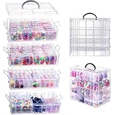 VTG Bead Organizer Box, 84 Pcs Small Plastic Containers with Lids, 4-Tier Stackable Storage Box, Clear Organizers for Jewelry Toys Craft Storage