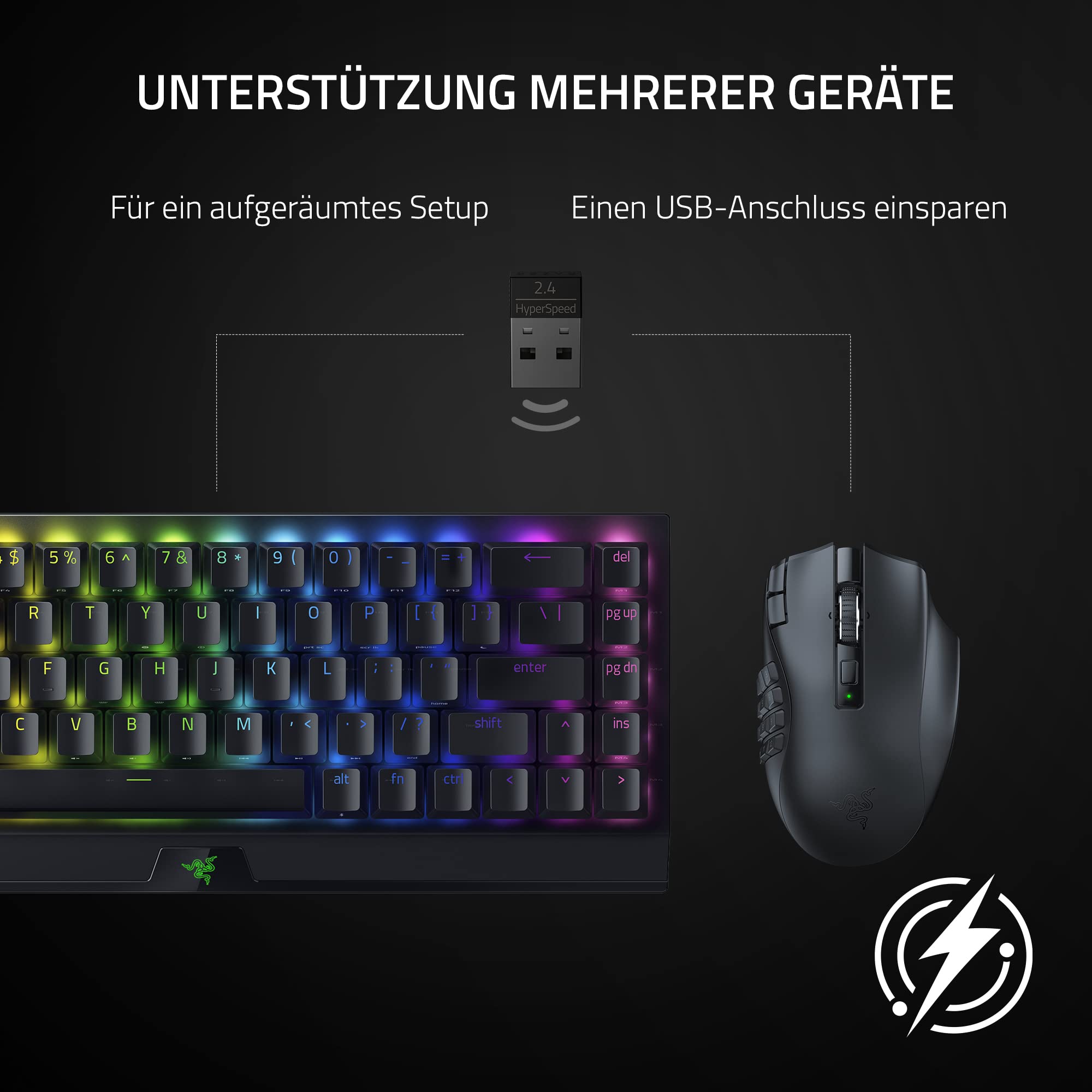 Razer Naga V2 HyperSpeed - Ergonomische Kabellose MMO Gaming Maus (19 Programmierbaren Tasten, Wireless 2,4 GHz, Bluetooth, Bis zu 250 Stunden, Focus Pro 30K Optischer Sensor) Schwarz 6