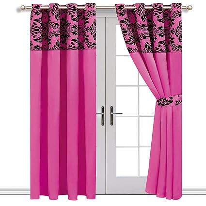 Luxury New Damask Flocked Eyelet Curtains Fully Lined Inc Tie