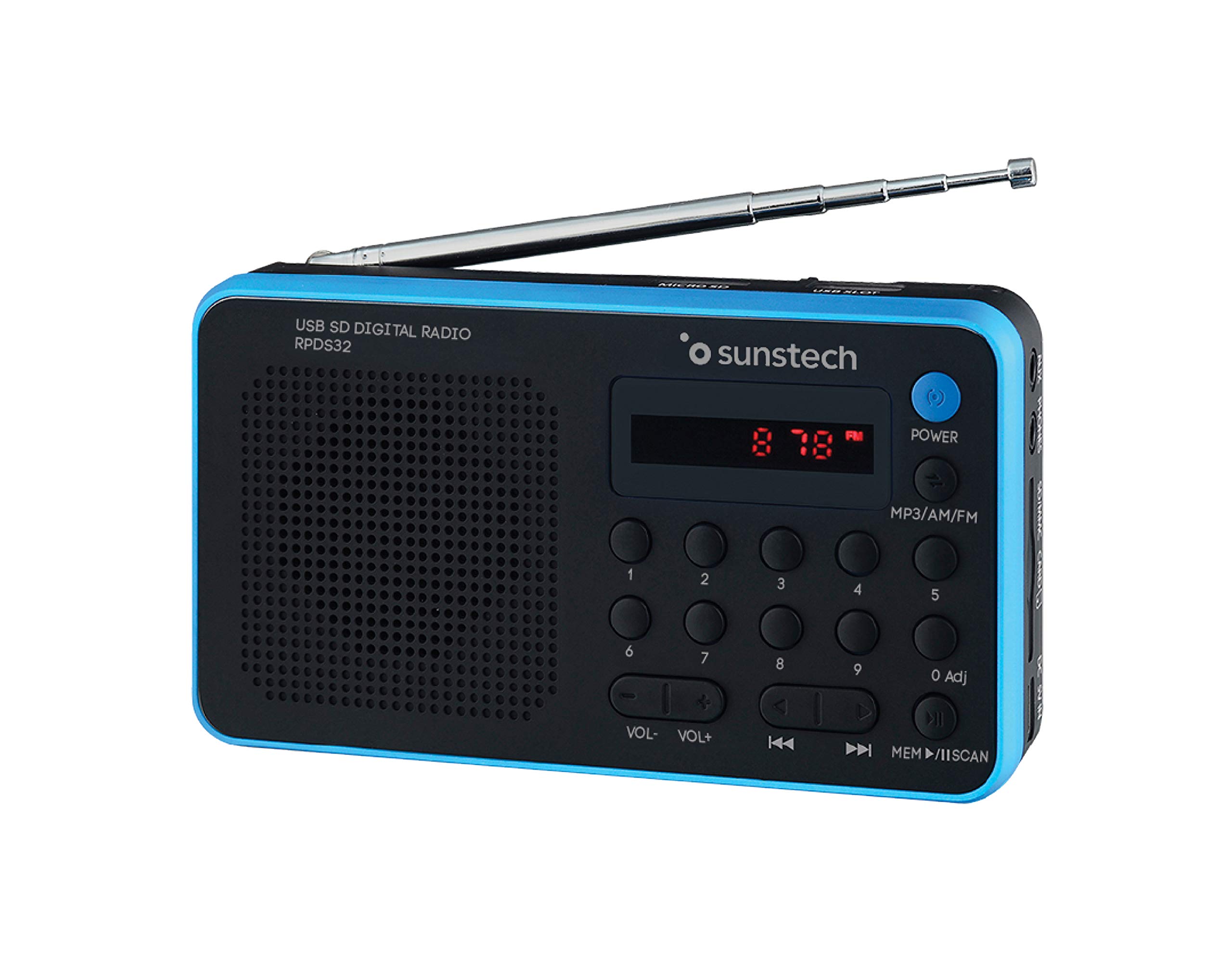 Sunstech RPDS32BL Portable Digital Radio (AM/FM PLL, Speaker, USB, SD, MMC, 1.5 W RMS) blue