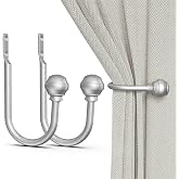 Hion Curtain Holdbacks Silver 2pcs, Curtain Tiebacks Wall Mounted Hooks | Curtain Holders for Drapes, One-Piece Metal, Complete Accessories, Anti-Rust