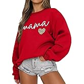 LEEDYA Women Long Sleeve Mama Sweatshirts Crewneck Casual Fall Pullover Tops Oversized Knit Mom Sweater
