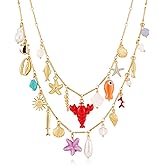 ENSKEFEN Summer Charms Necklace for Women Conch Seashell Starfish Pendant Choker Necklace Fashion Boho Beach Ocean Jewelry