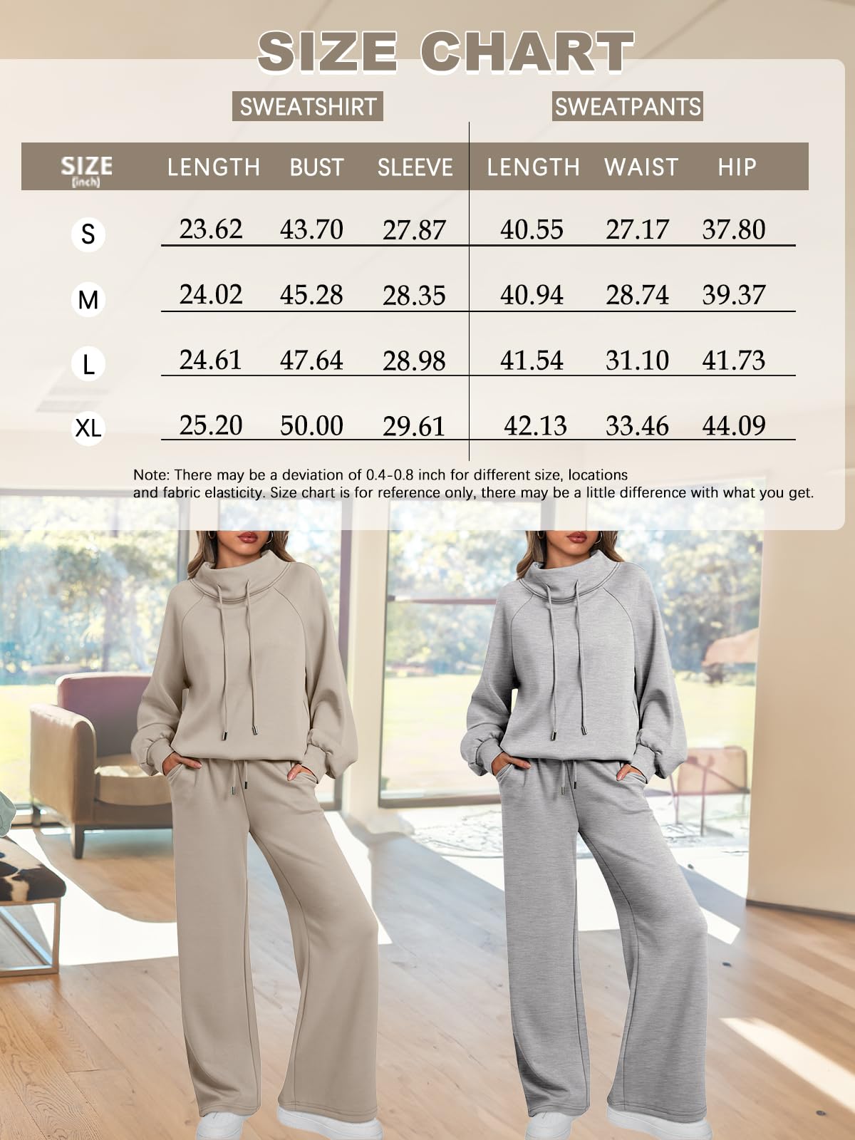 AUTOMET Lounge Sets for Women Sweatsuits 2 Piece Outfits 2025 Fall Drawstring Sweatshirt Wide Leg Sweatpants Tracksuit CoffeeGrey M - Image 7