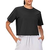 THE GYM PEOPLE Workout Crop Tops for Women Short Sleeve Shirts Loose Fit Yoga Athletic Basic Cropped T-Shirts