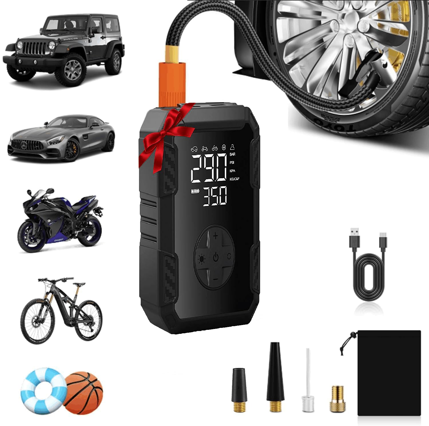 Photo 1 of Tire Inflator Portable Air Compressor - Air Pump for Car Tires Cordless Rechargeable, 150PSI Electric Bike Tire Pump with Pressure Gauge for Bicycle Motorcycle Ball, Gifts for Car Owner, Auto Shutoff