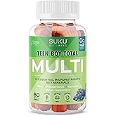 SUKU Teen Boy Multivitamin Gummies – Vitamins A, B12, C, D3, E, Zinc & Biotin – Sugar-Free Vegetarian Supplement for Energy, Growth, Immune & Bone Health – Grape Flavor – 60 Count