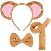 EVERMARKET 3 Pieces Monkey Costume Set Monkey Ears Headband Tail and Bow Tie Animal Fancy Dress Costume Kit Party Accessories for Halloween,Birthday,Christmas,Cosplay Dress Up Party Decorations