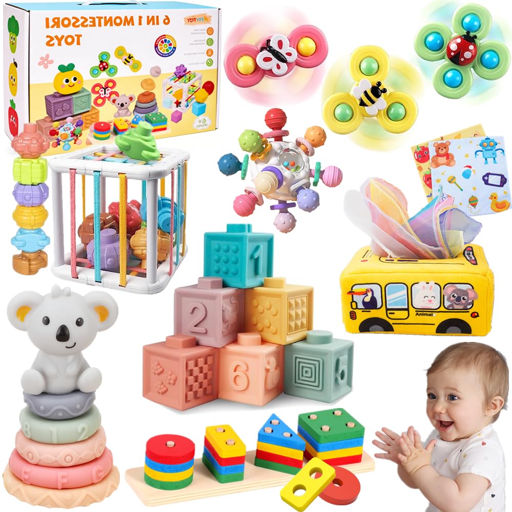 Photo 1 of Montessori Baby Toys 6-12-18 Months, Toys for 1 + Year Old, Infant Teething Toy Stacking Building Blocks Shape Sorter, Spinner and More. Sorting Sensory Educational Learning Gift for Toddlers 1-3