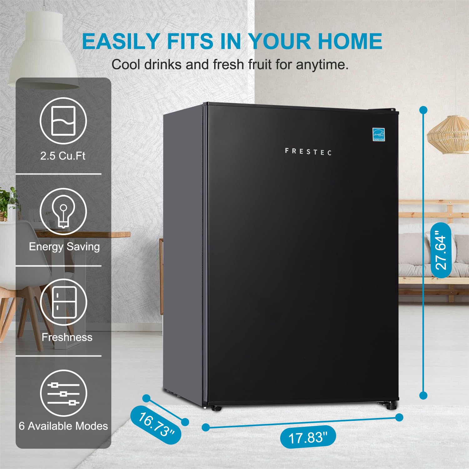 Frestec 2.5 CU' Mini Fridge,Compact Refrigerator,Small Refrigerator with Freezer, Black (FR 250 BK)