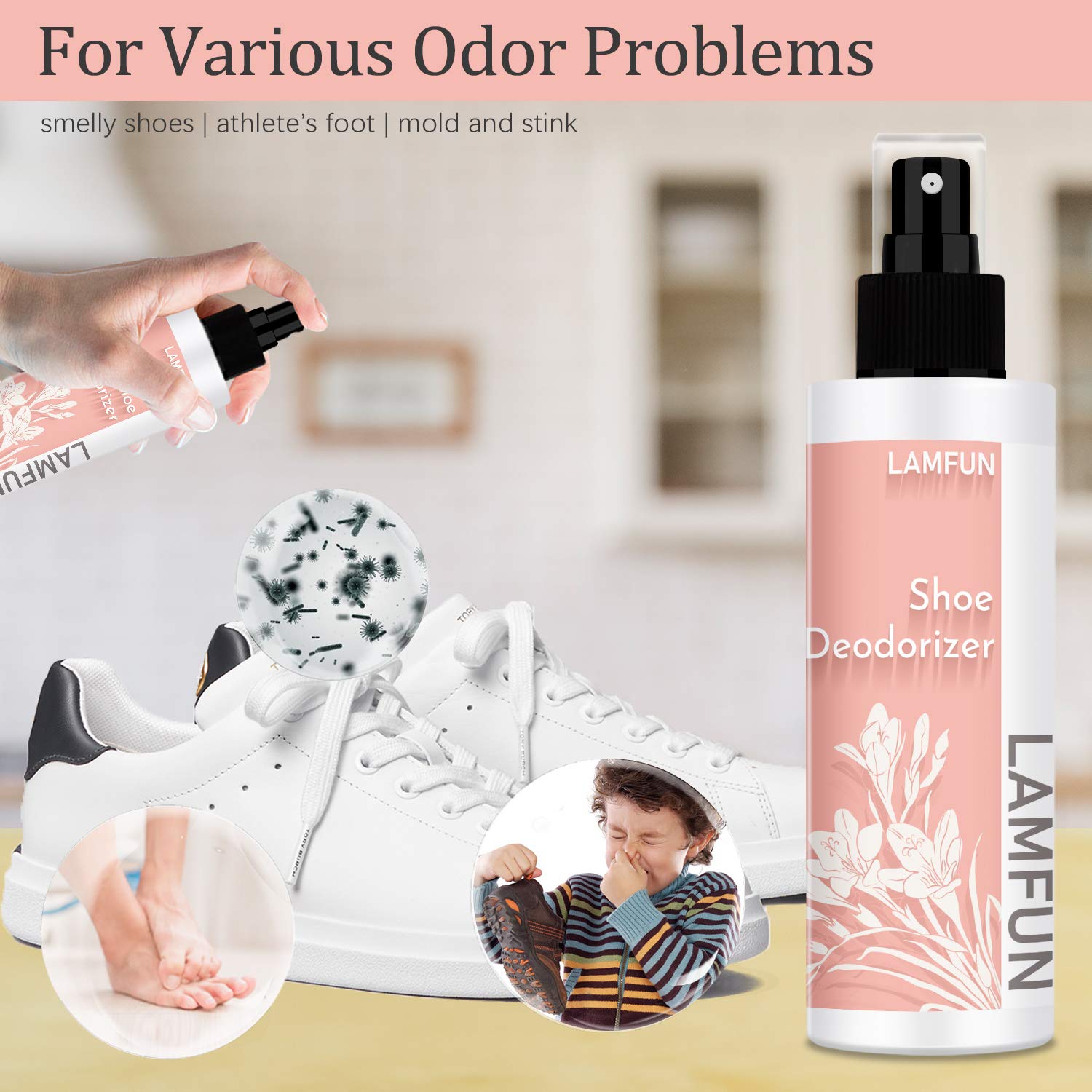 Shoe Deodorizer Spray, LamFun Foot Odor Eliminator, Fights Odor, Smell and Stink, For Feet and Shoes, Freesia Fragrance-150ml : Beauty