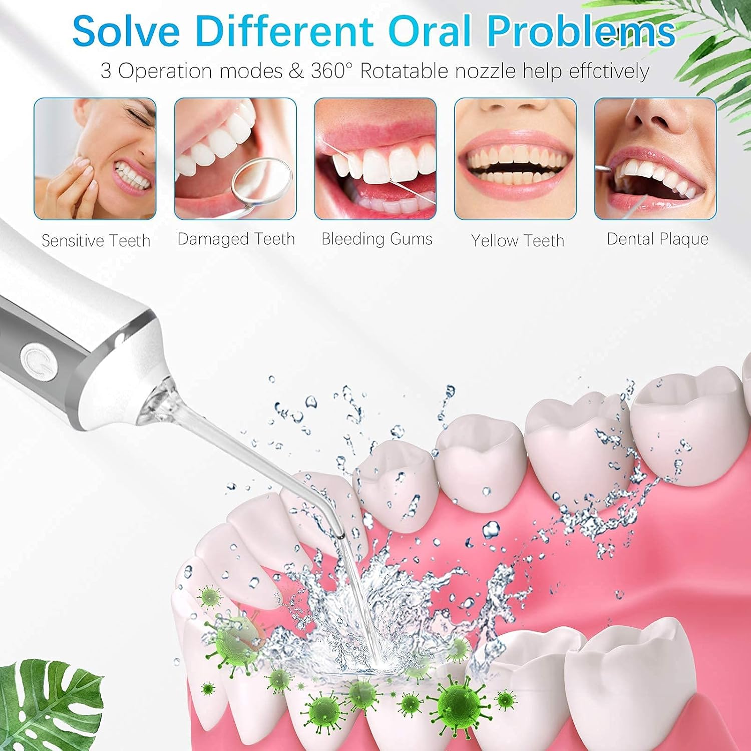 SOOSISI Water Flosser Cordless Teeth Cleaner Dental Oral Irrigator Power Dental Flossers IPX6 Waterproof Teeth Cleaner with 5 Interchangeable Jet Tips Detachable Water Tank for Home Travel: Health & Personal Care