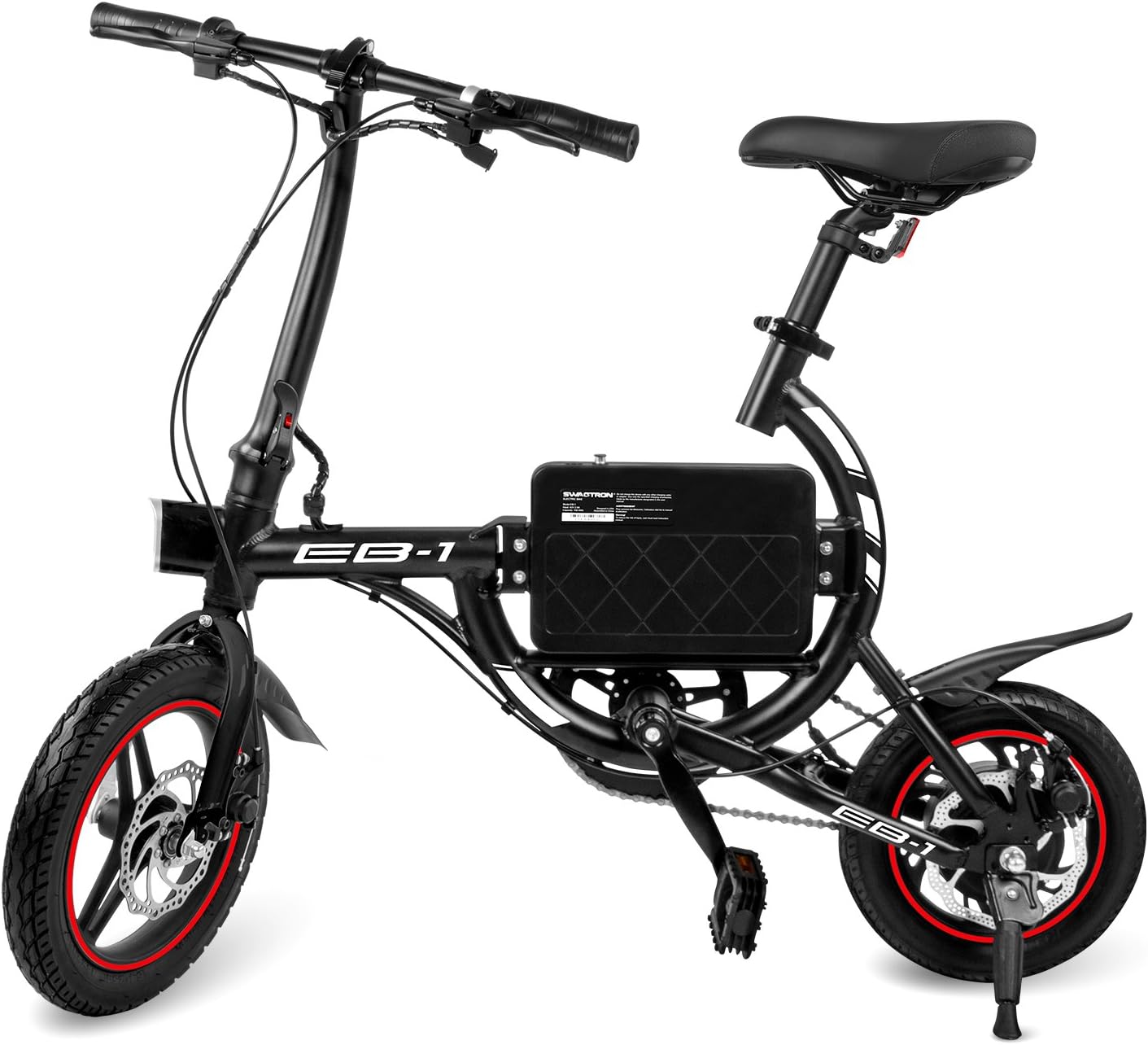 SwagCycle EB-1 Classic Lightweight Aluminum Folding eBike with High-Torque 250W Motor and Dual Disc Brakes; Electric Bike with Pedal-Assist and Swappable Bike Seats