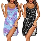 Ekouaer 2 Pack Nightgown for Womens Nightshirt Sleepwear Sleep Tank Chemise Racerback Sleeveless Dress