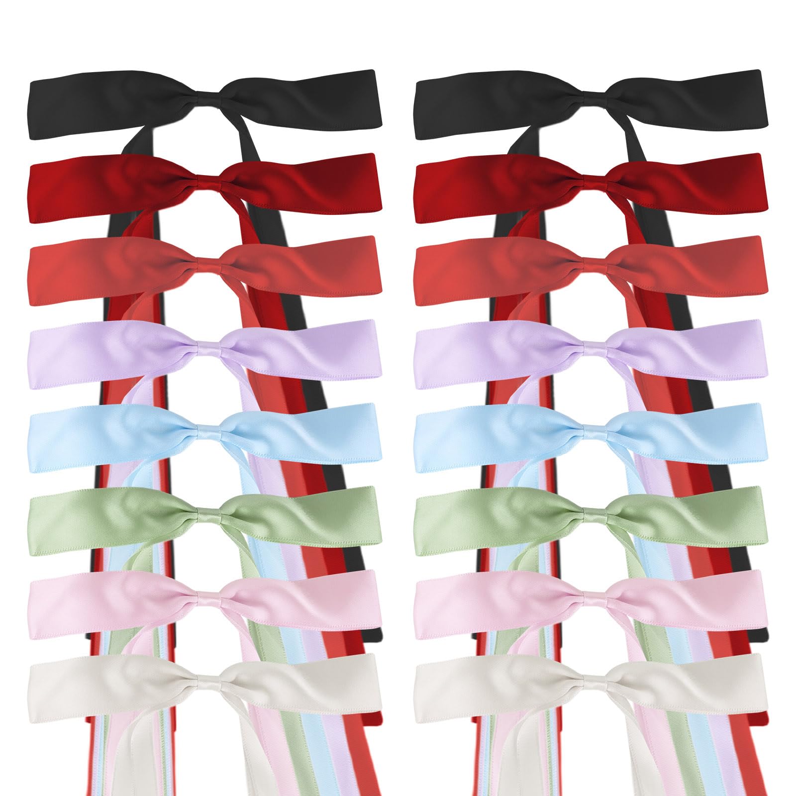 Photo 1 of 16 PCS Satin Hair Bows Clips with Long Tails | 8 Assorted Colors Satin Ribbon Accessories for Ponytails & Braids | Hair Barrettes for Women Girls