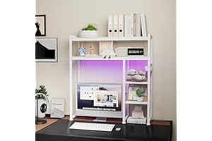 Aetheris Desktop Organizer Shelf, 30" Wooden Office Storage Rack with Outlets, Display Shelf Rack with Light Strip, 5 Tier De