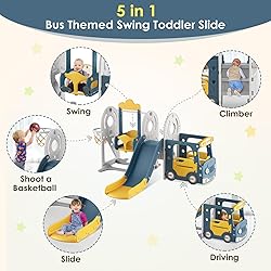 BIERUM 5 in 1 Toddler Slide and Swing Set, Kid