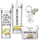 Shinylin 3 Pcs Valentines School Bus Driver Appreciation Gifts Set Include 16oz Bus Driver Tumbler Cup with Lid and Straw Keychain Make up Bag Valentine's Day Back to School Gift for Men Women