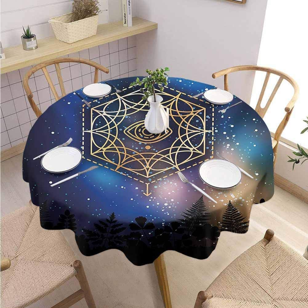 DILITECK Sacred Geometry Modern Round Tablecloth Hexagon Form with The Eye Icon in The Centre on Starry Night Mystic Image Fabric Tablecloth Diameter 63" Multicolor