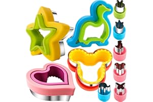 HIHITAOO Sandwich Cutter and Sealer for Kids Large Bread Sandwich Decruster Pancake Maker 10PCS Fruits Cookies Vegetables Shaped Cutters for Kids Lunch Bento Box Dinosuar Mickey Heart Star flower