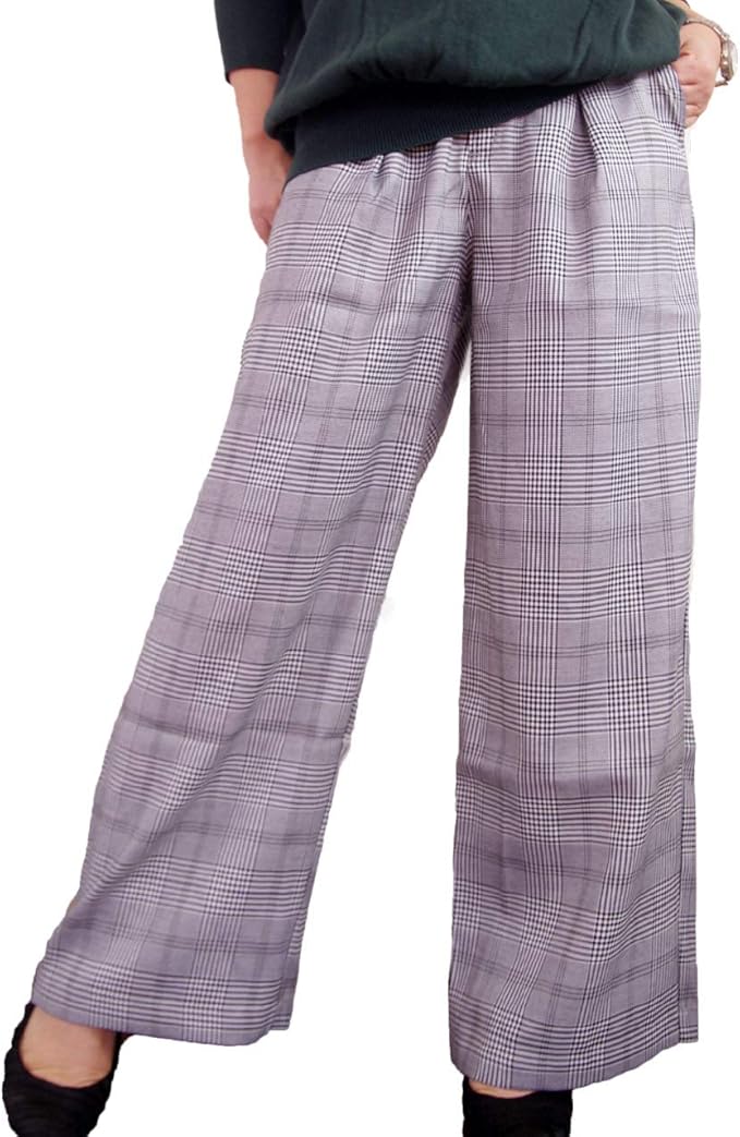 Amazon ケージービー K G B ワイドパンツ ロング丈 レディース グレンチェック グレー M ロングパンツ 通販