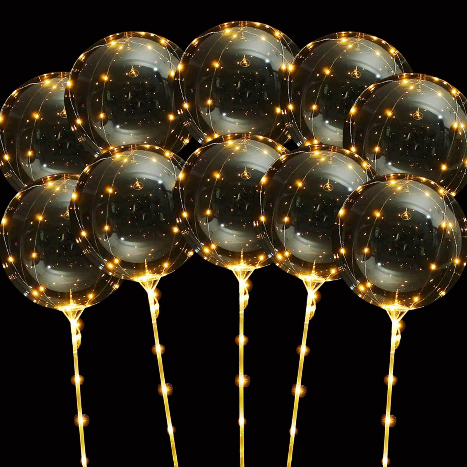 Photo 1 of Hokoad LED Balloons Light, 10 Pack LED Balloons with Sticks, 20 Inch Clear Bobo Balloon with Lights Helium Glow Bubble Lights for Party Supplies Valentines Decor (Warm)
