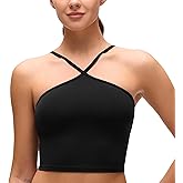 CRZ YOGA Butterluxe Cross Neck Crop Tank Tops for Women - Spaghetti Straps Square Back Padded Yoga Sports Bras