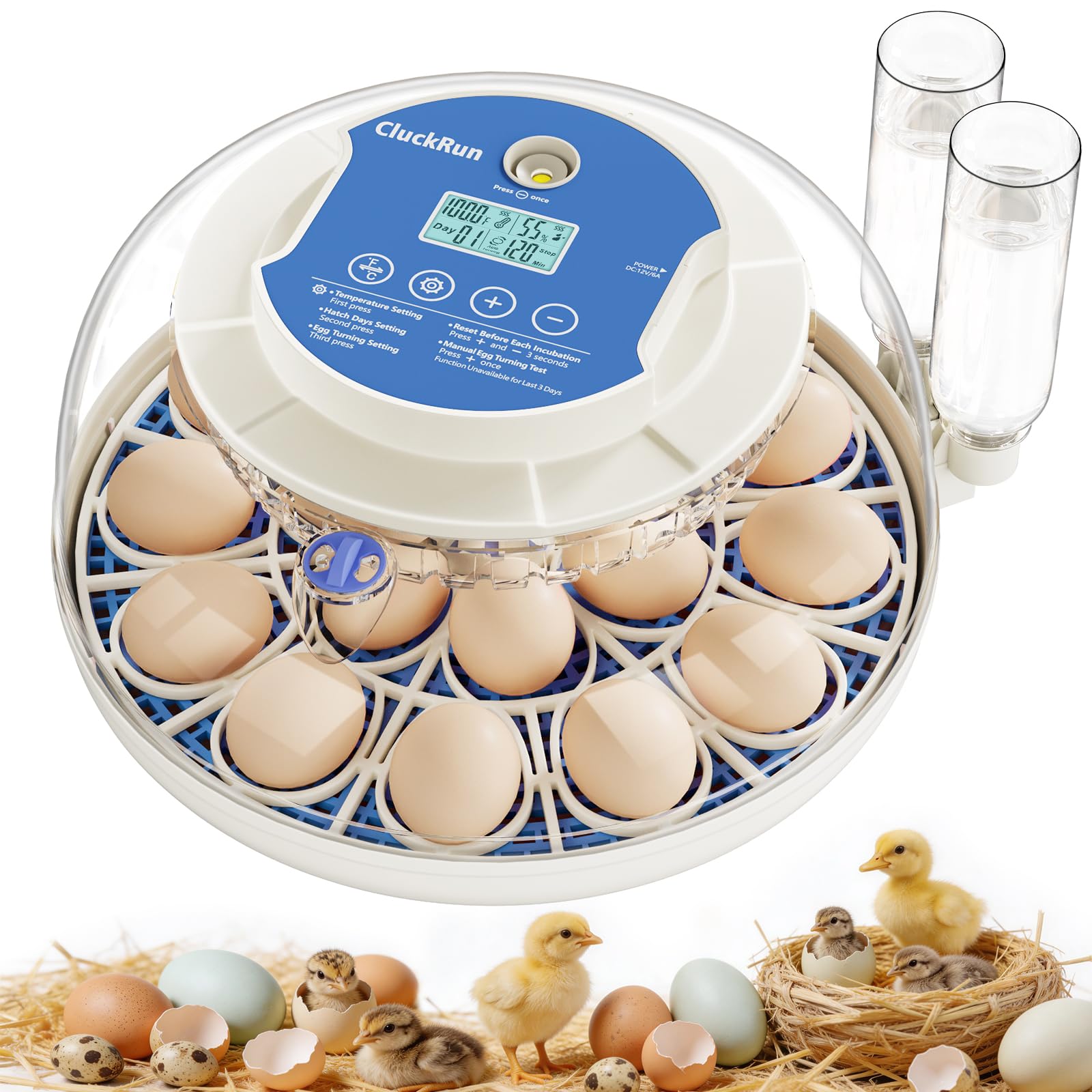 Photo 1 of 18 Egg Incubators for Hatching Eggs, Incubation Day Display, 2 Egg Trays, Automatic Egg Turning, Built-in Egg Candler, Auto Refill, Adjustable Air Vent, for Chicken, Quail, Duck, Turkey & Goose Eggs