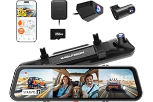 WOLFBOX G900 Tripro Cabin Version 3 Channel 4K Rear View Mirror Camera,8MP STARVIS IMX678 Night Vision,4K+1080P+2.5K Front In