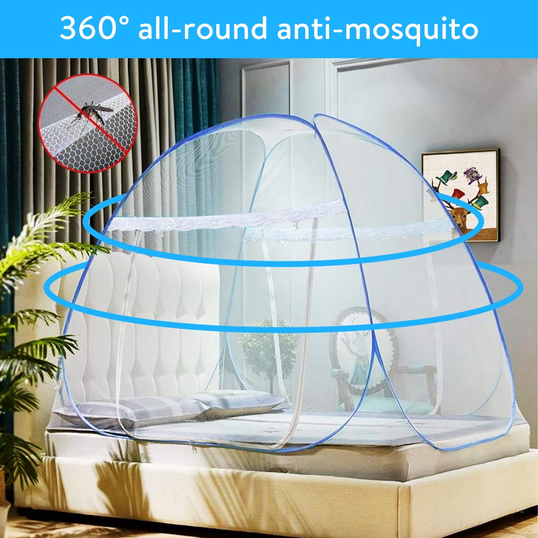 Omont Pop Up Mosquito Net Tent with Bottom, Folding Design for Bedroom and Outdoor Trip, Finest Holes Anti Mosquito Bites, Easy to Install and Wash for Twin to King Size Bed (79 x71x59 inch): Baby