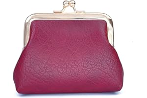 Lavogel Coin Purse, Kiss Lock Coin Purse for Women, Large Capacity Coin Pouch,Vintage Change Purse Cute Car Coin Holder for Women (1-Dark Red)