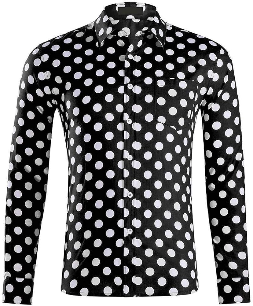 black and white polka dot button down shirt