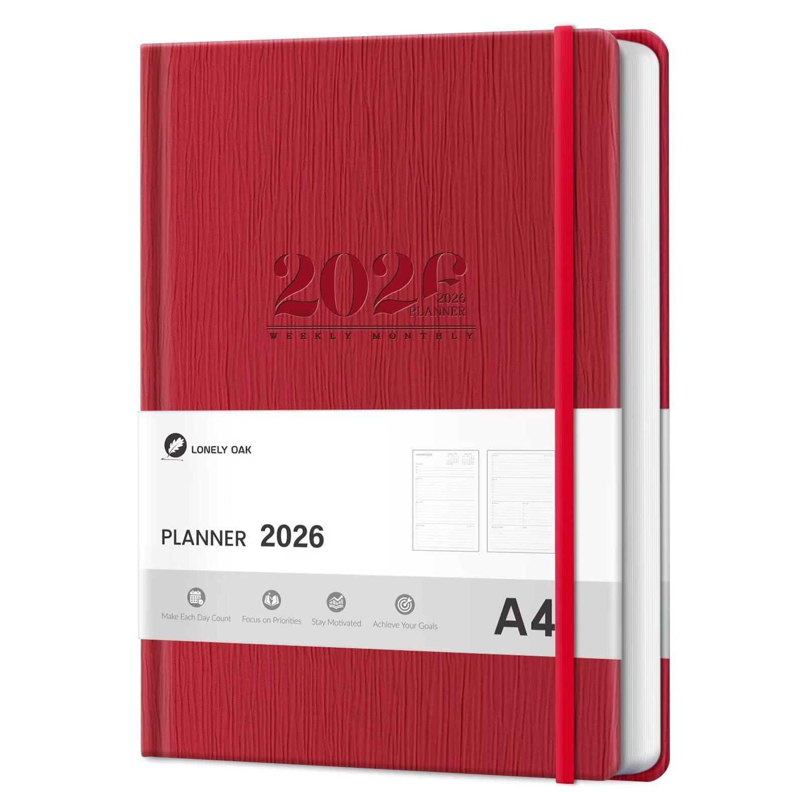 Photo 1 of 2026 Planner, Large Weekly and Monthly Planners, A4 Faux Leather Daily Calendar 2026 Planner, 12 Month Agenda from Jan. to Dec., Hardcover Habit Tracker Journal(Red)