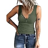 KINLONSAIR Women's Sleeveless Henley Tank Tops Summer Ribbed Button Down Casual T Shirts Slim Fit V Neck Tee Tops