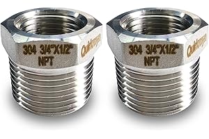 Quirkmyn 2 Pcs Stainless Steel Bushing 3/4" Male to 1/2" Female, 3/4" to 1/2" Reducer NPT Adapter Hex Reducing Pipe Adapter Fitting Stainless Steel Fitting Pipe Hose Tube Adapter Convert
